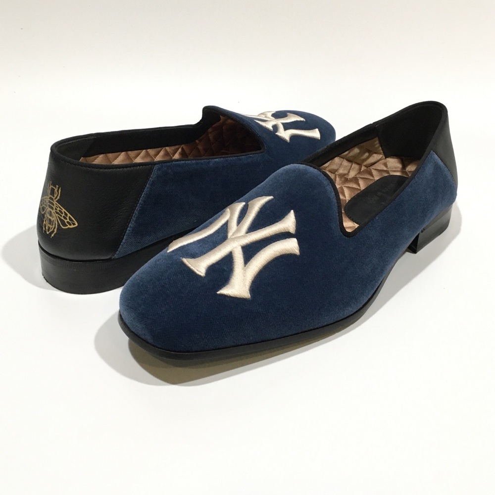 Gucci NY Yankees Velvet Loafers -Blue -Mens US 8.5
